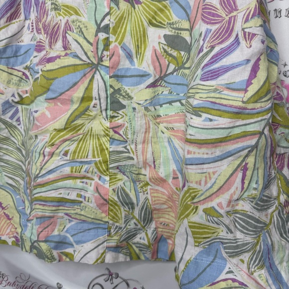 Dress 100% linen floral pastel tropical keyhole button seashell 🐚 pockets luxe - Picture 10 of 13